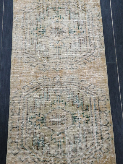 10.8 x 2.6 Muted Oushak Runner Rug Turkish Runner Rug Vintage Runner Rug Hallway Runner Rug Kitchen Runner Rug Wool Runner Rug