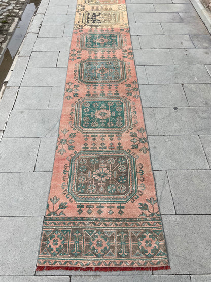 Handmade Staircase Runner Rug 2.3 x 24 ft Extra Long TURKISH Runner Rug Vintage Runner Rug Distressed Runner Rug  Runner Hand Knotted Runner