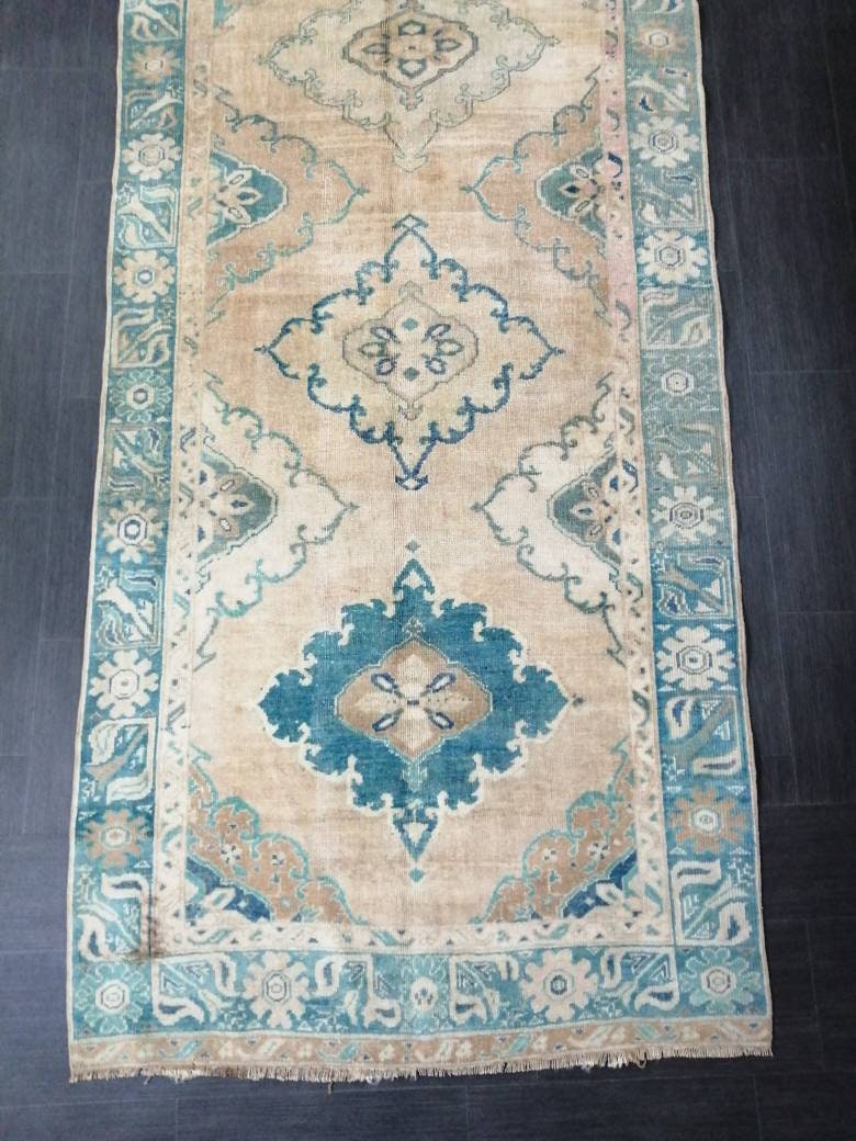 Vintage Runner Rug 4.2 x 13 Persian Runner Rug Wool Oushak Rug Oushak Runner Rug Turkish Runner Rug Kitchen Runner Rug Hallway Runner Rug