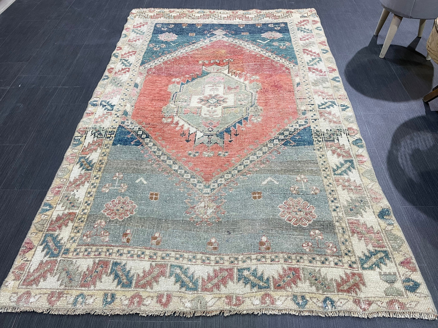 Hand Knotted Rug, Oushak Rug, Vintage 4 x 6.4 Rug Handmade Turkish Rug, Persian Rug, Vintage Rug, Wool  Antique Rug