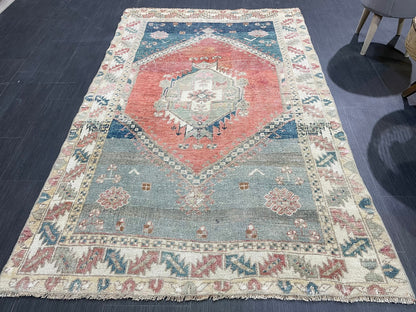 Hand Knotted Rug, Oushak Rug, Vintage 4 x 6.4 Rug Handmade Turkish Rug, Persian Rug, Vintage Rug, Wool  Antique Rug