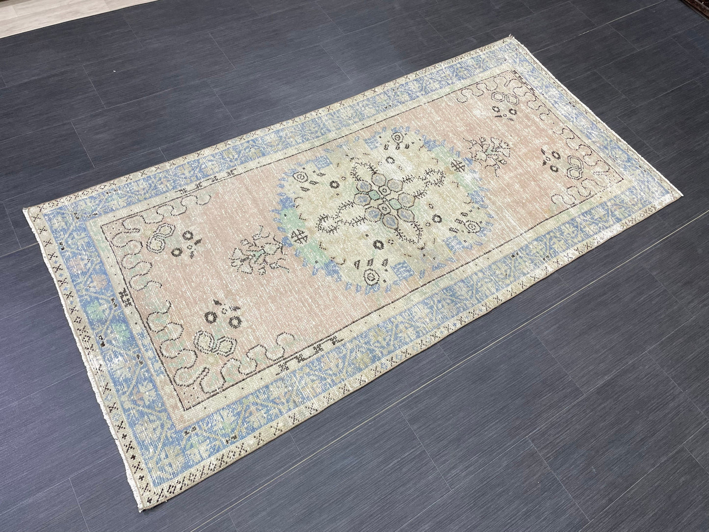 Vintage Rug TURKISH Rug Vintage 3.2 x 6.6 Oushak Rugs Muted Rug Turkish Oushak Rug, Vintage Oushak Rug Wool Rug