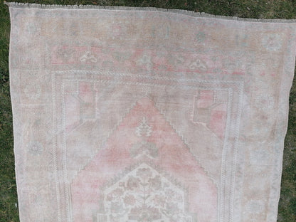 Muted runner rug, oushak turkish runner rug 5'3x10 pastel vintage runner rug, handmade wool runner, hallway runner rug