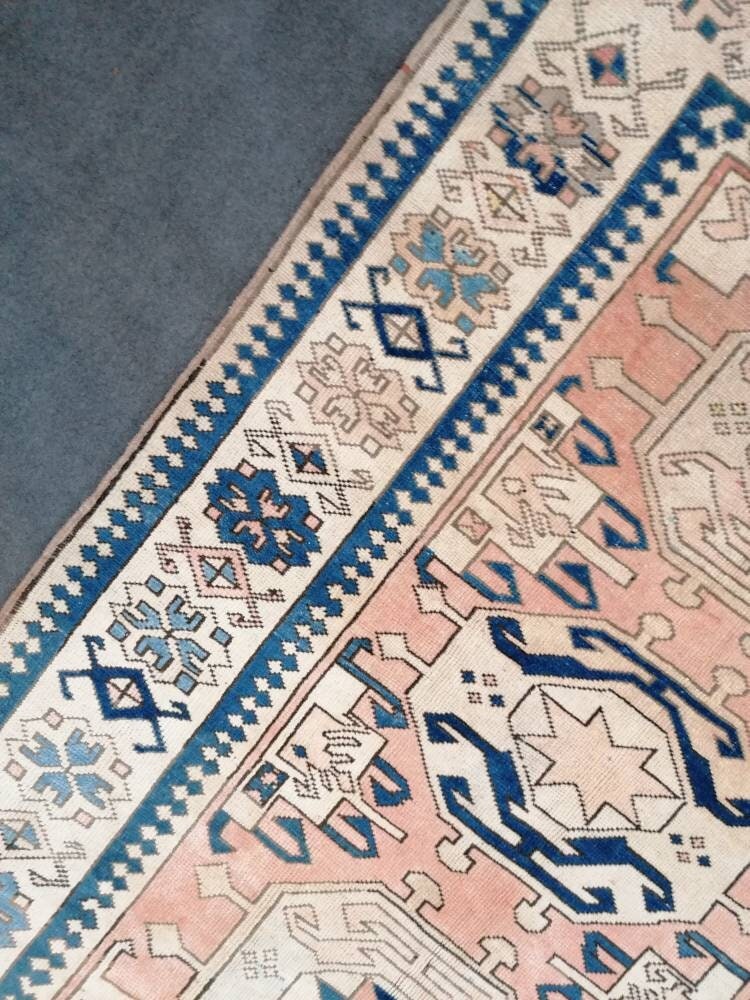 Oushak rug, blue turkish rug vintage rug 4'7x6'1 vintage oushak rug unique hand made rug kitchen rug bohemian rug