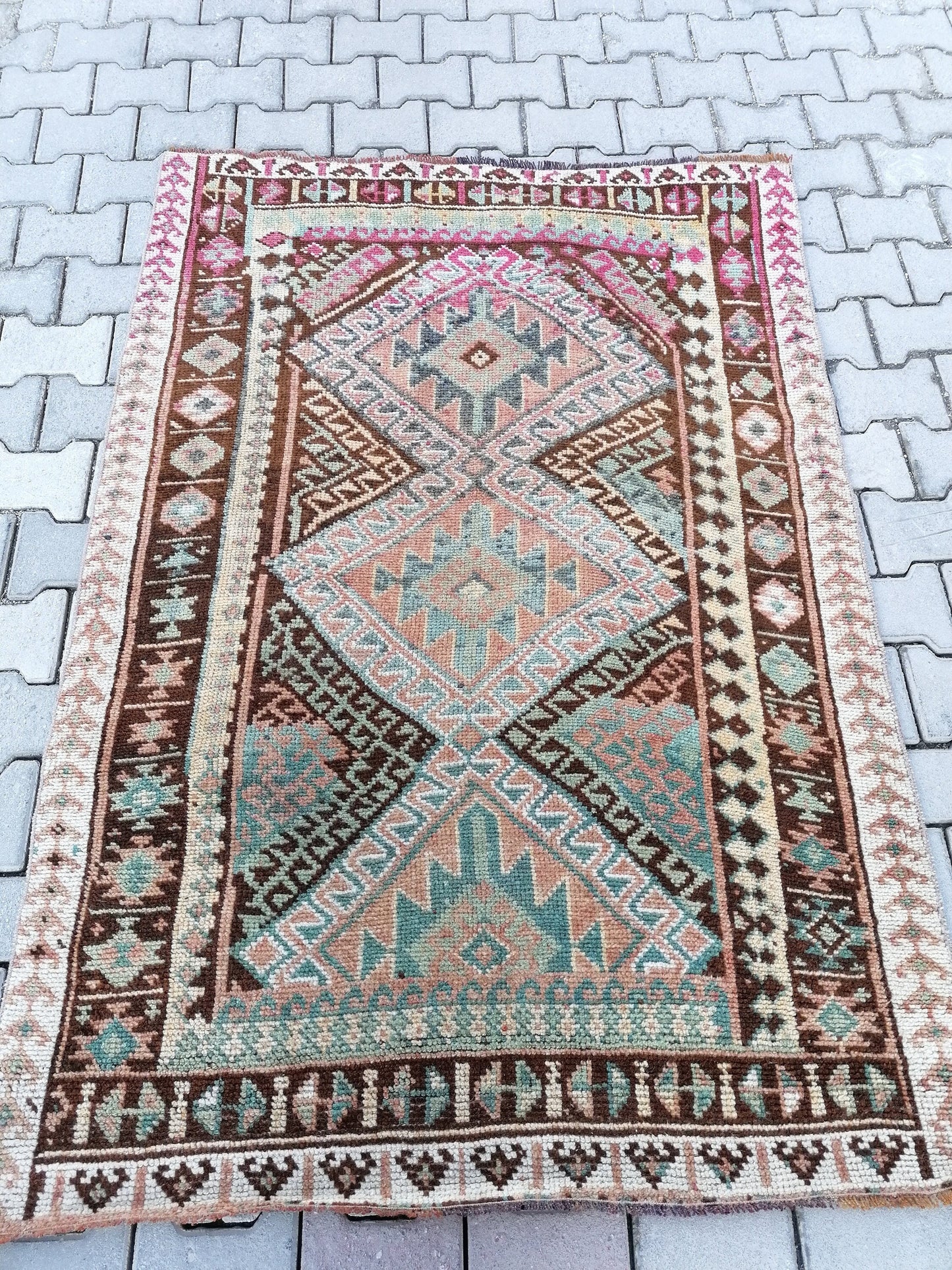 Vintage handmade wool rug, turkish oushak rug 4'2x6'8
