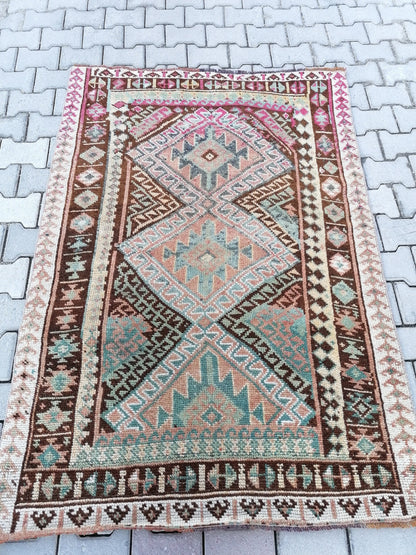 Vintage handmade wool rug, turkish oushak rug 4'2x6'8