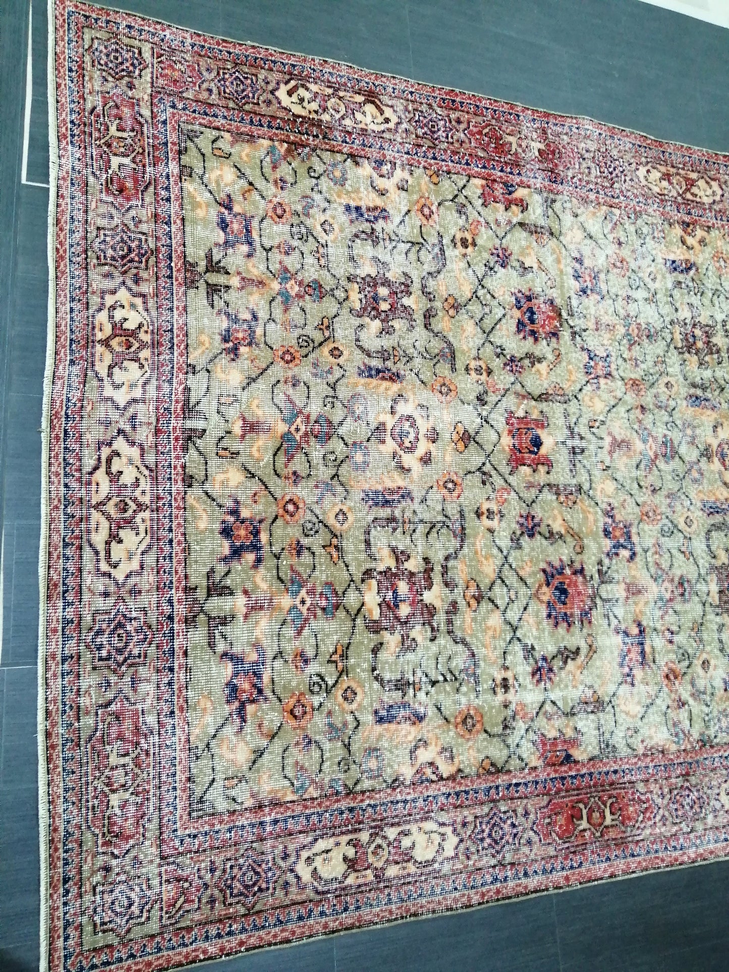 6.5 x 10.5 Green OUSHAK RUG TURKISH Oriental Rug Vintage Rug Vintage Runner Rug pink Rug Hand Made Rugs Vintage