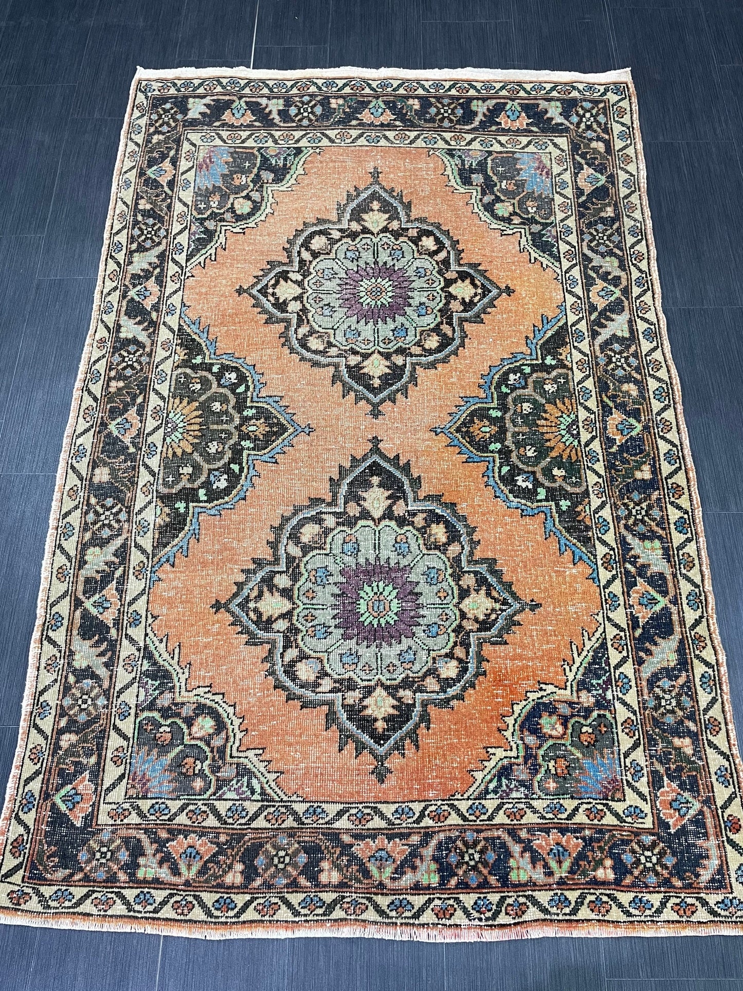 Vintage Turkish Rug 4.2 x 6.5 Handmade Wool Rug Muted Vintage Oushak Rug Wool Oriental Rug Hand Made Rug Vintage Rug Muted Persian Wool Rug