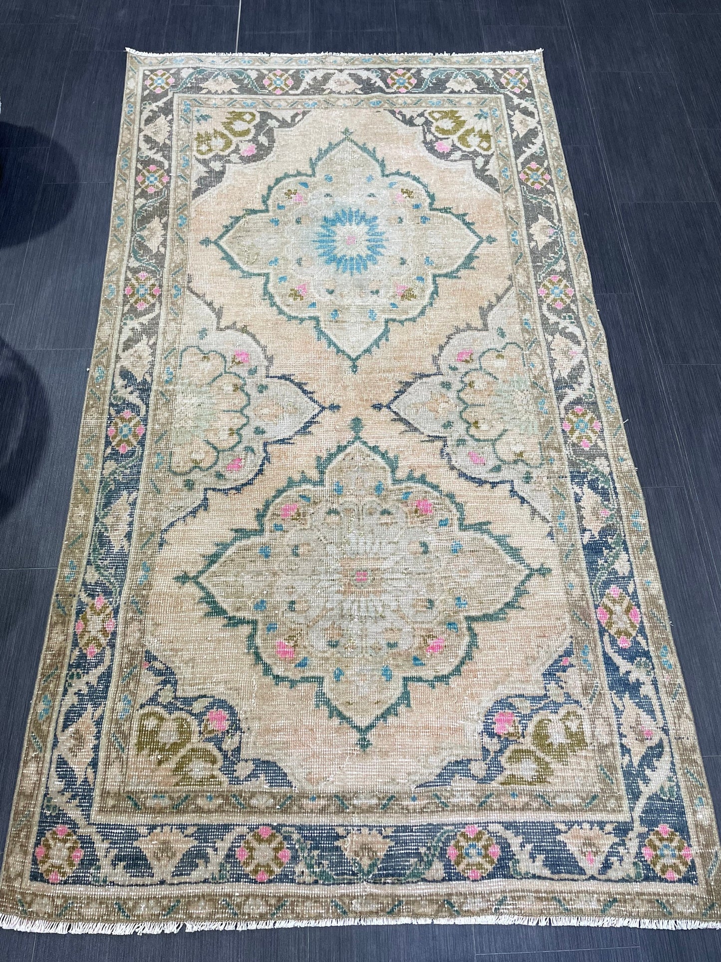 Vintage Rug, Hand Knotted 3.7 x 6.8 Rug, Turkish Runner Rug, Vintage Runner Rug, Hallway Rug, Wool Kitchen Rug, Handmade Rug,