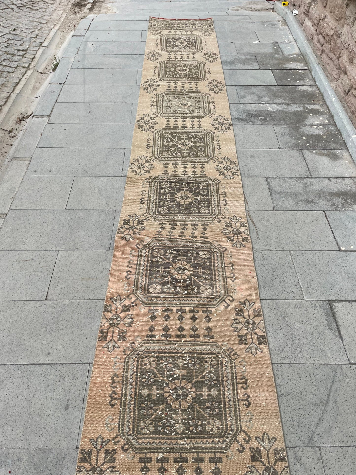 Handmade Extra Long Turkish Runner  Rug,Very Long Hand Knotted Runner Rug 2.3 x 21.3 Vintage Runner Rug XL Muted Runner Rug Staircase Runner