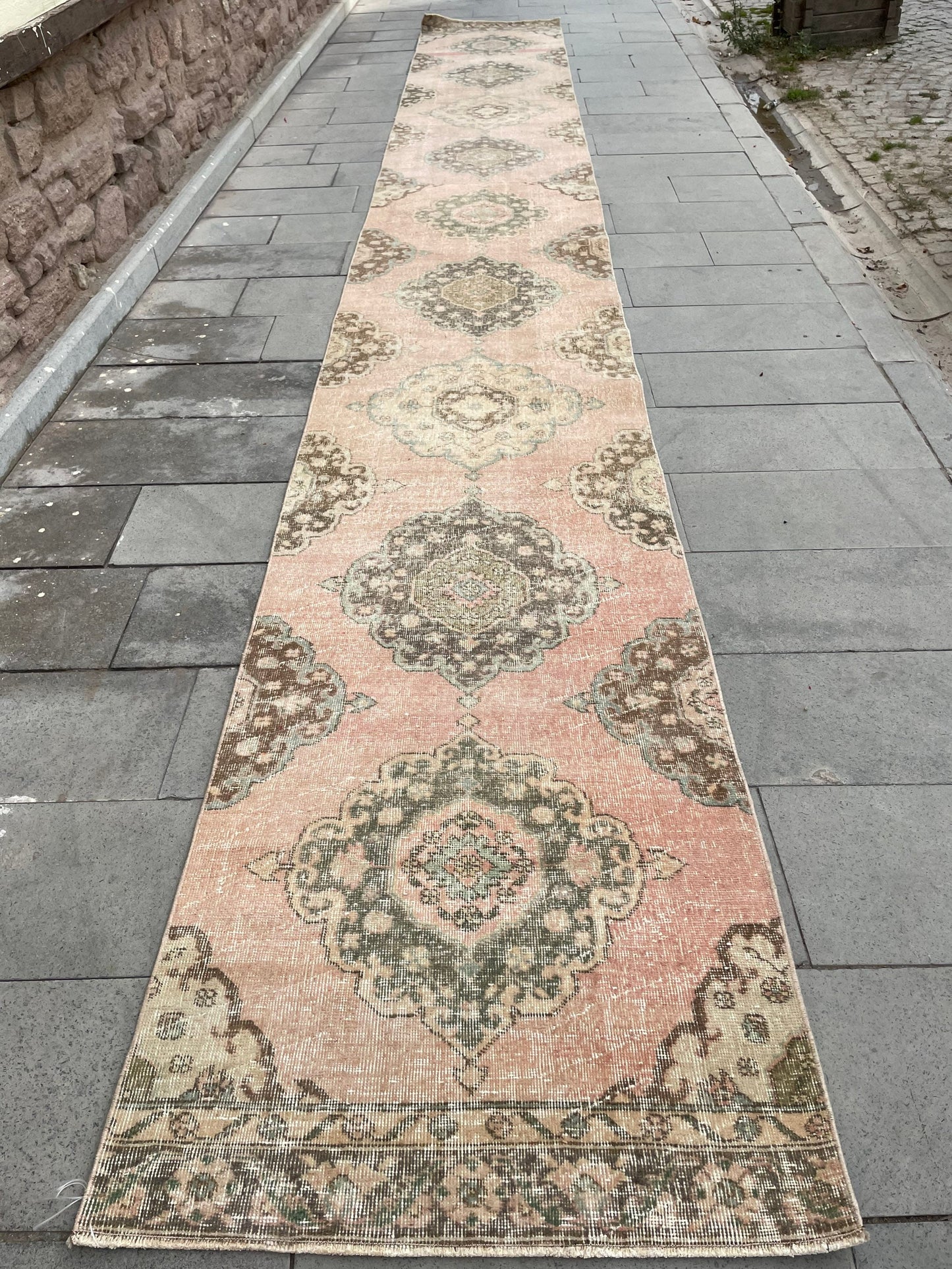 Handmade Extra Long Turkish 2.8 x 21.8 Runner, Very Long Oushak Runner Rug, Vintage Runner Rug, Pink XL Stairs Runner Rug Staircase Runner