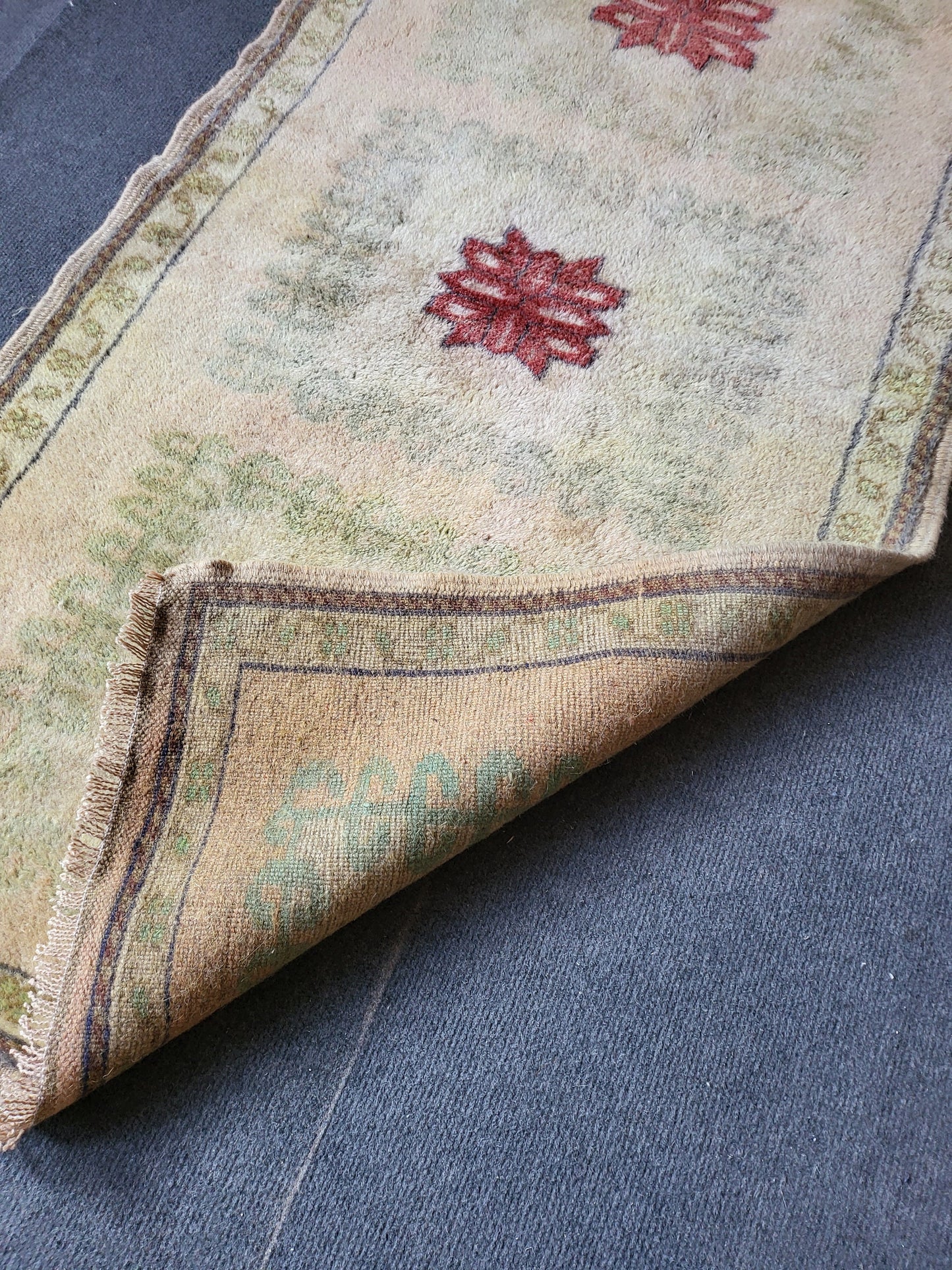 Handmade Muted Rug, Hand Knotted 2.3 x 4.2 Rug, Oushak Rug, Rustic Rug, Vanity Rug, Turkish Rug, Farmhouse Rug, Vintage Rug, Wool rug