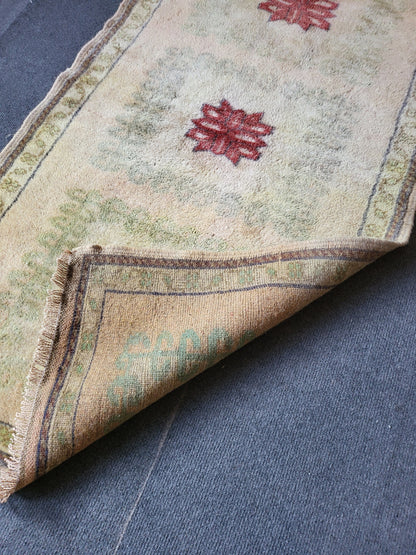 Handmade Muted Rug, Hand Knotted 2.3 x 4.2 Rug, Oushak Rug, Rustic Rug, Vanity Rug, Turkish Rug, Farmhouse Rug, Vintage Rug, Wool rug