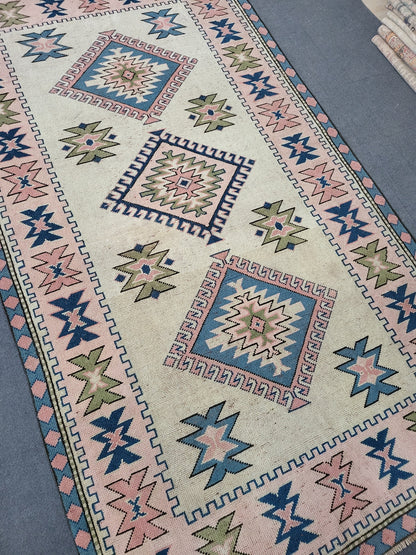 Hand Knotted Oushak Rug, Vintage 6 x 8.7 Rug, Handmade Turkish Rug, Persian Rug, Vintage Rug, Wool  Blue Large Rug