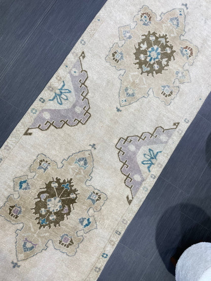 Muted Vintage Oushak Runner 3 x 11.4 Rug Turkish Runner Rug Vintage Runner Rug Hallway Runner Rug Kitchen Runner Rug Wool Runner Rug