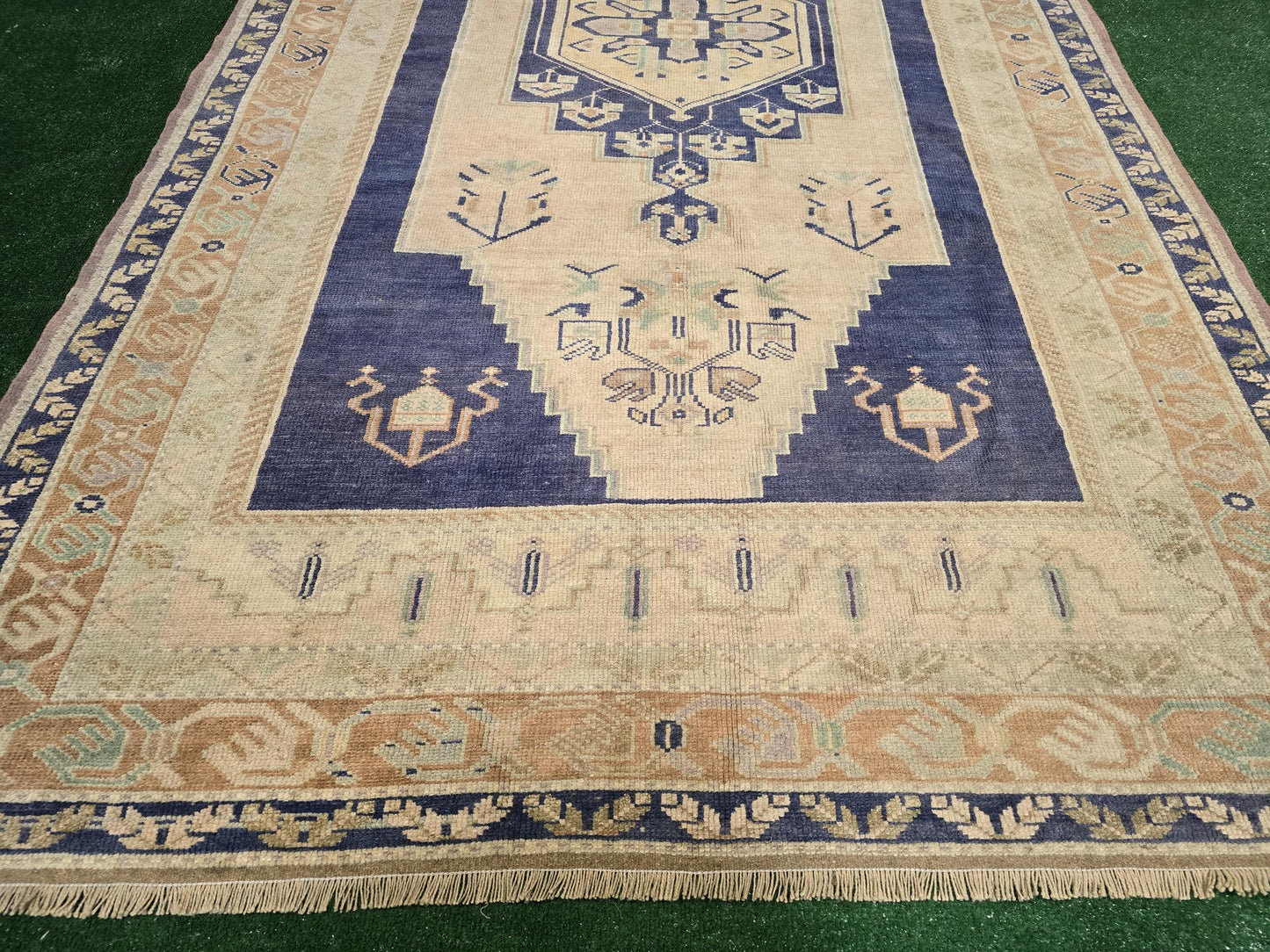 Quality OUSHAK RUG, TURKISH Oushak Rug, Vintage Oushak 5.6 x 10 Rug, Vintage Blue Rug,  Wool Handmade Rug, Anatolian Rug, Hand Knotted Rug