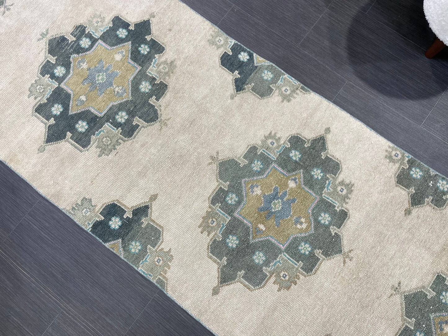 Muted Handmade Runner Rug Turkish Runner 2.7 x 11 Rug Vintage Runner Rug Hallway Runner Rug Kitchen Runner Rug Green Hand Knotted Runner