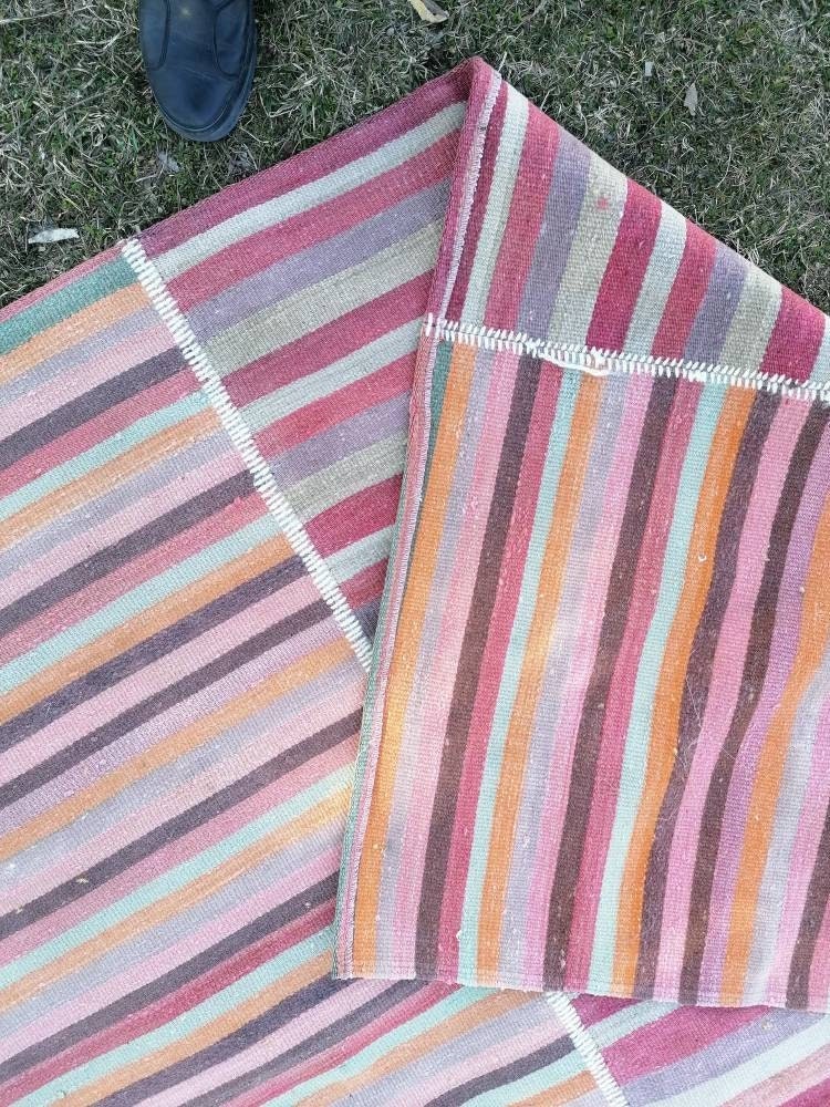 Flatwoven with embroidery rug 7x9 turkish hand made rugs vintage turkish rugs oushak rug vintage oushak rug, wool rug