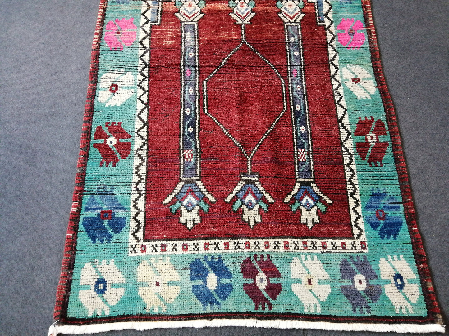 OUSHAK RUG TURKISH Rug Floral Low Pile Tulu Rug  Oushak Runner Rug Vintage Shaggy Rug Wool Oushak Rug Hand Made Rugs Vintage Turkish Rug