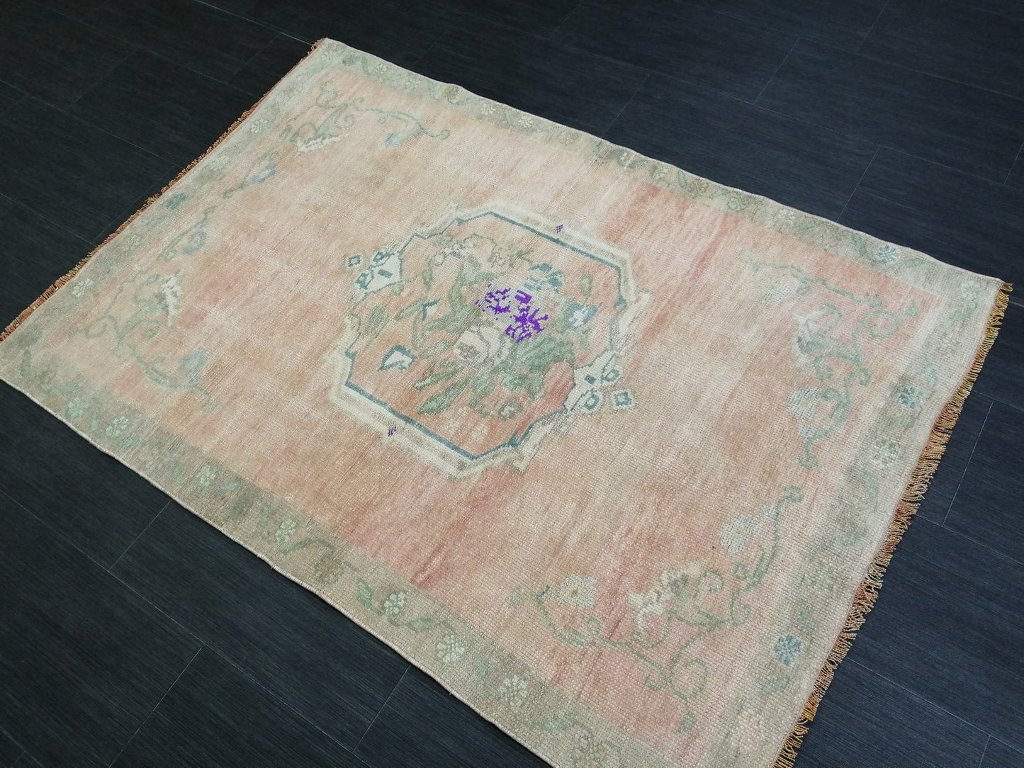 3.4 x 4.9 OUSHAK RUG TURKISH Oushak Rug Vintage Muted Oriental Rug Vintage Runner Rug Wool Oushak Rug Hand Made Rugs Vintage Turkish Rug