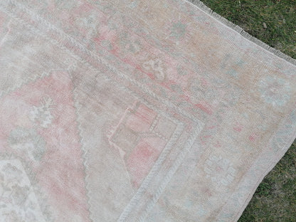 Muted runner rug, oushak turkish runner rug 5'3x10 pastel vintage runner rug, handmade wool runner, hallway runner rug