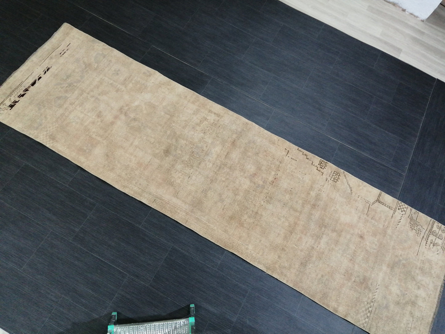 Muted Oushak Runner 2.7 x 9.8 Rug Turkish Runner Rug Faded Vintage Runner Rug Hallway Runner Rug Neutral Kitchen Runner Rug Wool Runner Rug