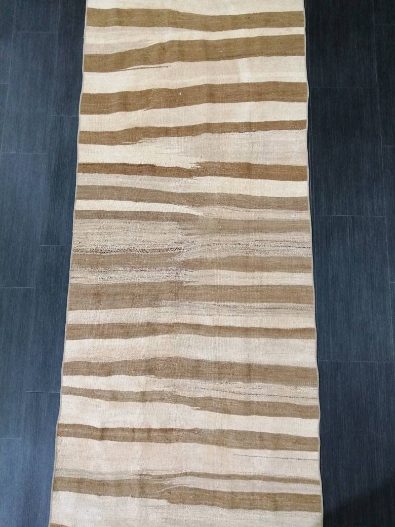 Neutral Vintage Runner rug , Neutral Flat woven Kilim Runner 11.6 x 2.7 Oriental Runner Rug, Oriental Carpet, Vintage Kilim Rug Wool Carpet