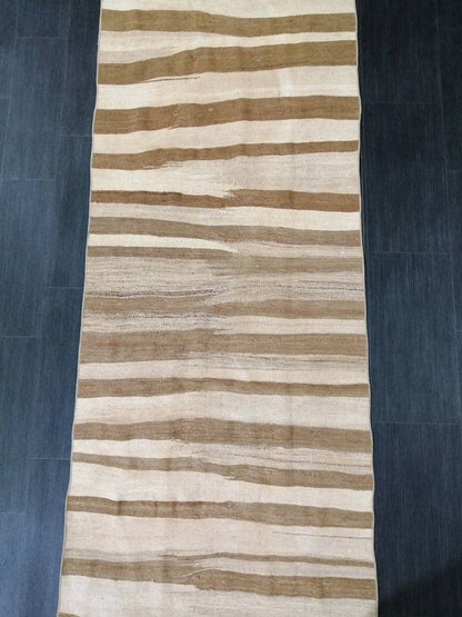 Neutral Vintage Runner rug , Neutral Flat woven Kilim Runner 11.6 x 2.7 Oriental Runner Rug, Oriental Carpet, Vintage Kilim Rug Wool Carpet