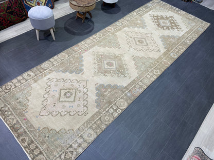 Oushak Runner Rug, Turkish 4.5 x 12.8 Runner Rug, Vintage Runner Rug, Hallway Runner Rug, Antique Runner Rug, Handmade Wool Runner Rug