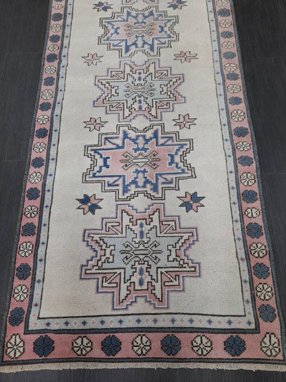 Hand Knotted Runner Rug 2.6 x 9 Vintage Turkish Runner XL Vintage Oriental Runner Rug Oushak Runner Rug Plush Soft Wool Runner Hand Made Rug