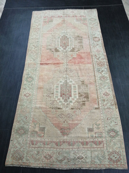 Muted Oushak Runner 4.8 x 10.5 Turkish Runner Rug Vintage Runner Rug Hallway Runner Rug Kitchen Runner Rug Wool Runner Rug Wool Oushak Rug