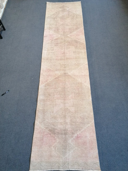 3x12 runner rug,vintage rug,knotted oushak rug,hallway handmade runner