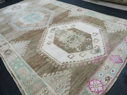 OUSHAK RUG 7 x 11.6 Vintage Rug Vintage Muted Rug Muted Wool Neutral Rug Hand Made Rugs Vintage Turkish Rug Kars Rug Oriental Rug 7x12 Nomad