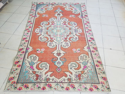 Oushak turkish rug, vintage rug, turkish area rugs, floor rug 7'4"x 4'4"