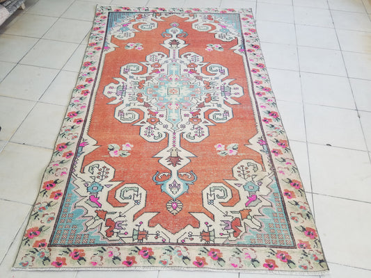 Oushak turkish rug, vintage rug, turkish area rugs, floor rug 7'4"x 4'4"