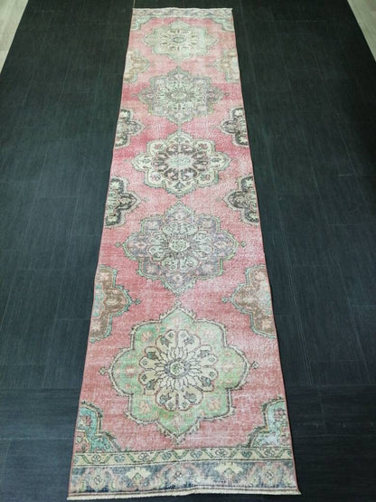 Muted RUNNER Rug, 2.8 x 12 RUNNER Rug,  Oushak Runner Rug, Vintage Turkish Rugs, Oriental Runner Rug, Turkish Oushak Runner Persian Runner