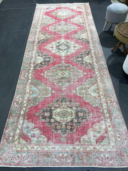 Turkish Runner Rug, Persian Distressed Runner 4.3 x 11.7 Rug, Vintage Runner Rug, Hallway Runner Rug,  Kitchen Runner Rug, Wool Runner Rug