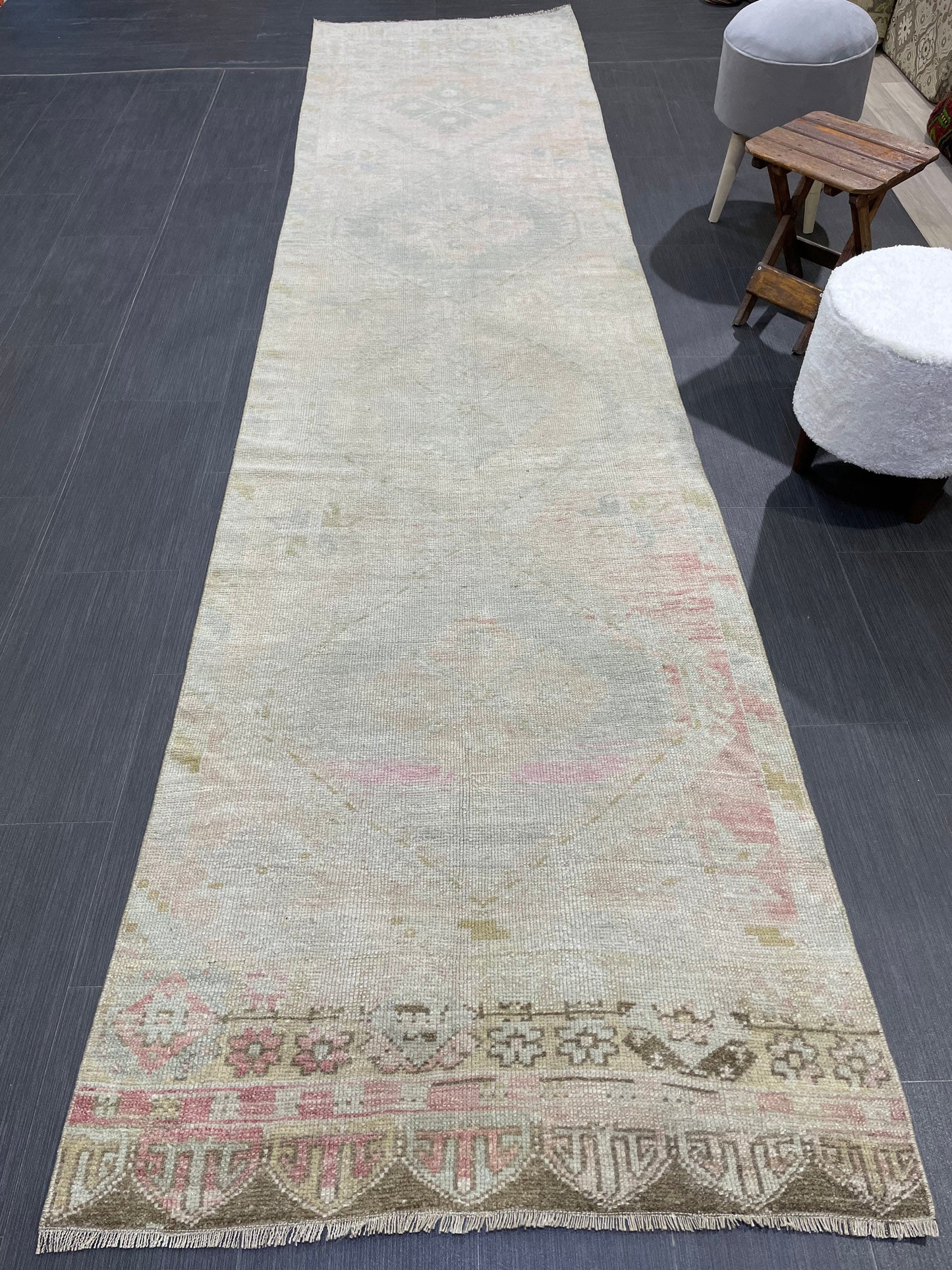 Muted Oushak Runner Rug 3 x 12.5 Vintage Turkish Runner Rug Vintage Runner Rug Hallway Runner Rug Kitchen Runner Rug Wool Runner Rug