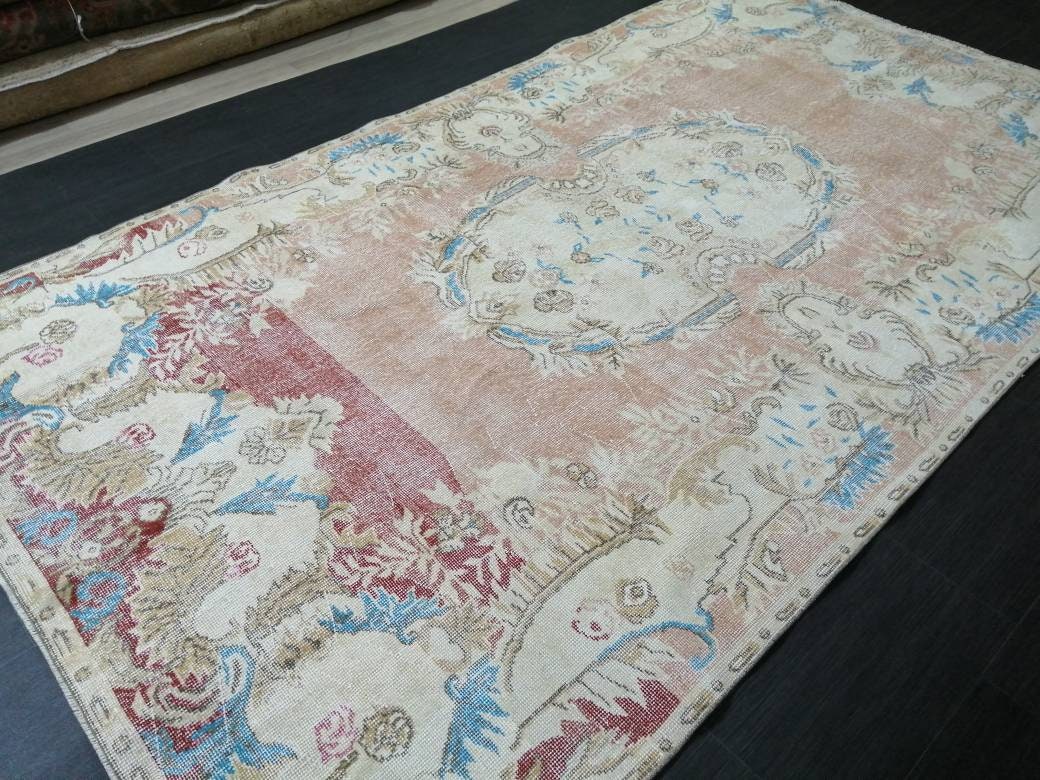 Persian RUG Neutral Vintage Oushak Rug Large 5.8 x 10.3 Vintage Rug Wool Oushak Rug Hand Made Rugs Vintage Turkish Rug Neutral Rug 6x10 rug