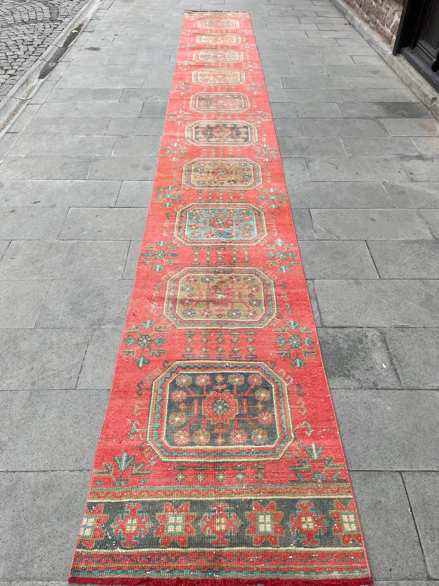 Extra Long Turkish Runner Very Long Oushak Runner Rug 2.6 x 20.5 Vintage Stair Runner Rug XL Oriental Runner Rug Staircase Red Runner