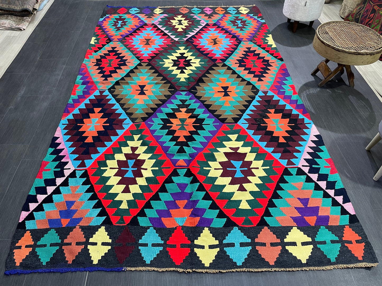 Vintage Kilim Handmade 5.7 x 9.4 Rug, Flatwoven Oushak Rug, Rustic Rug, Flat Weave Rug, Turkish Rug, Farmhouse Rug, Vintage Wool rug