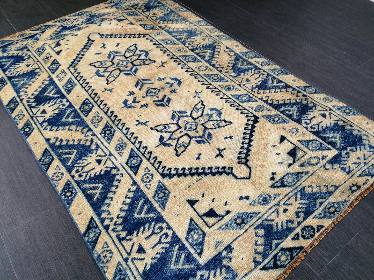 Blue Vintage Rug OUSHAK RUG 6x3.9 TURKISH Oushak Rug Vintage Oushak Runner Rug Vintage Runner Rug Wool Oushak Rug Hand Made Rugs