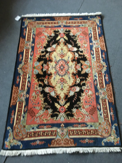 3x5 feet handmade new turkish floral rug, medium size pink wool bedroom rug, middle kitchen floor black rug, laundry rug, living room rugs