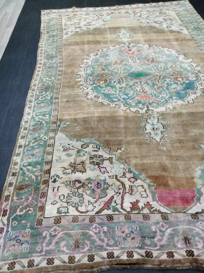 Hand Made Vintage RUG, Turkish Rug Large Area Rug, 6.7 x 10.8 VINTAGE Rug, Oushak  Rug,Hand Knotted Rug, Neutral Rug Antique Rug