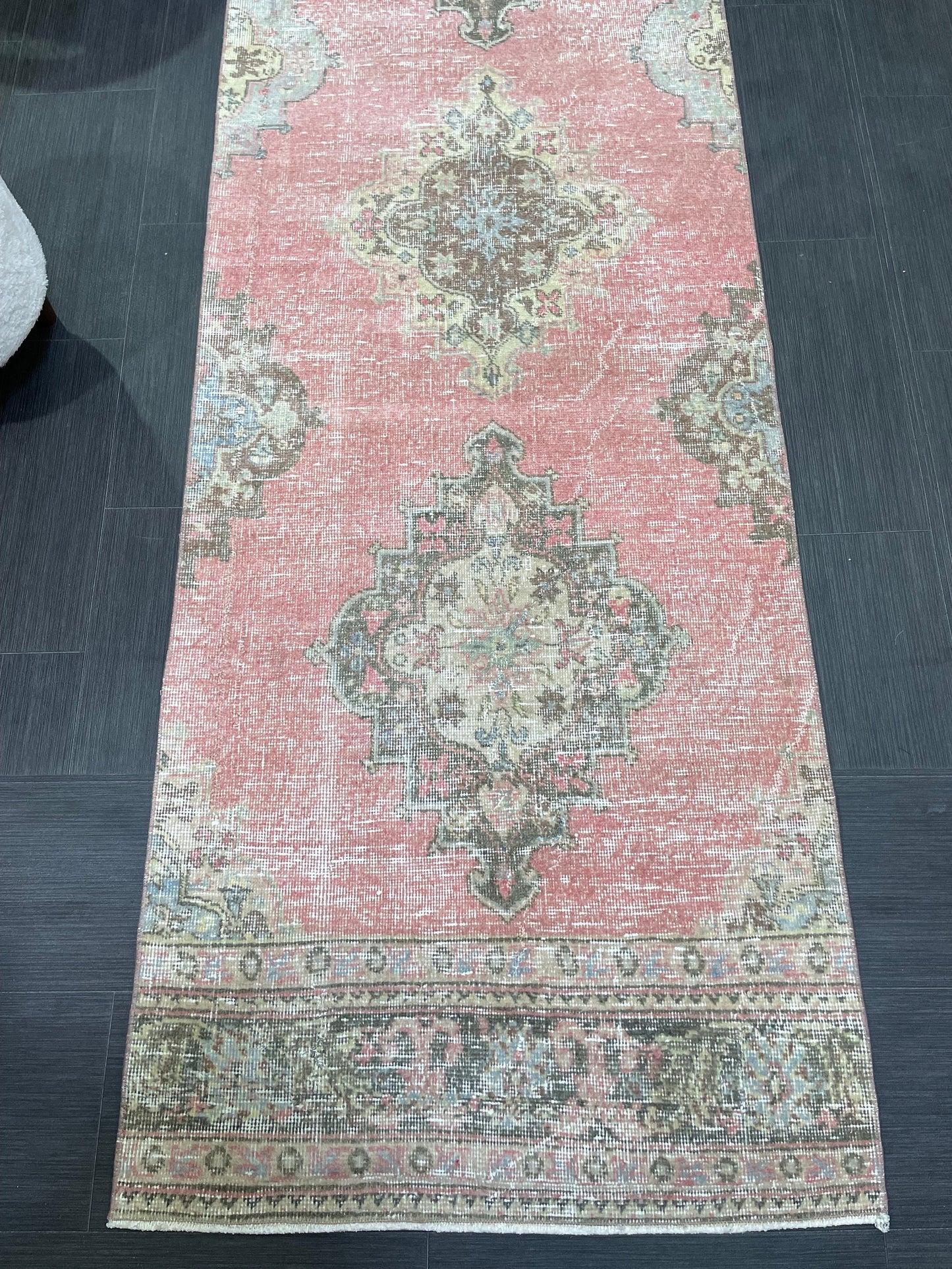 Turkish RUNNER Rug, Oushak 2.10 x 13.10 Runner Rug, Distressed Runner Rug, Wool Oushak Muted Rugs, Vintage Runner Rug,Handmade Rug Runner