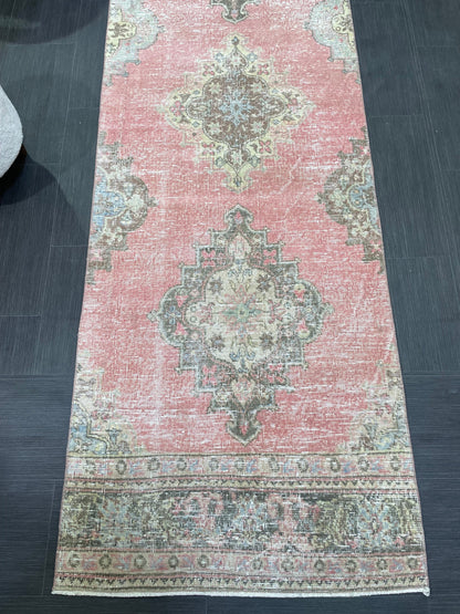 Turkish RUNNER Rug, Oushak 2.10 x 13.10 Runner Rug, Distressed Runner Rug, Wool Oushak Muted Rugs, Vintage Runner Rug,Handmade Rug Runner