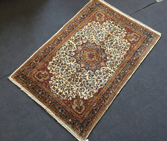 3x5 feet persian natural wool rug, vintage handmade brown medium size rug, living room area rug, wide lounge area rug, kitchen floor rugs