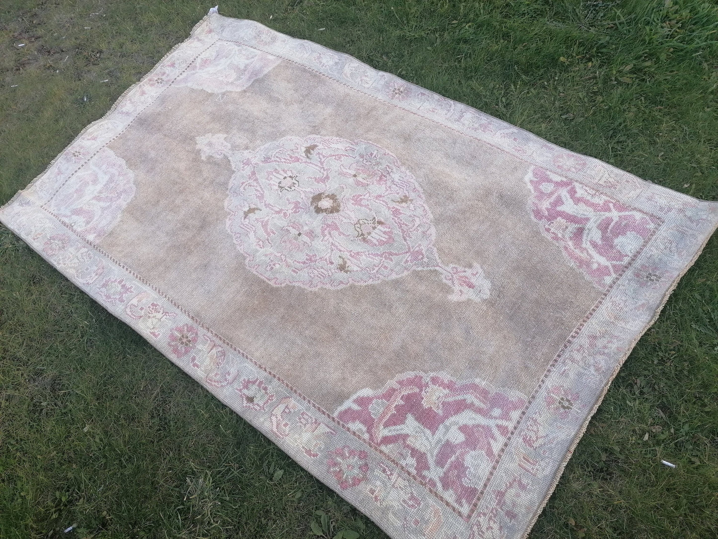 4.6x7.6 feet neatural oushak area rug, pastel living room oversize floor rug, handmade turkish hallway rug, lounge largest brown muted rugs