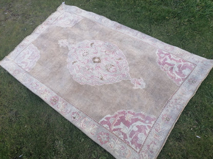 4.6x7.6 feet neatural oushak area rug, pastel living room oversize floor rug, handmade turkish hallway rug, lounge largest brown muted rugs