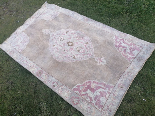 4.6x7.6 feet neatural oushak area rug, pastel living room oversize floor rug, handmade turkish hallway rug, lounge largest brown muted rugs